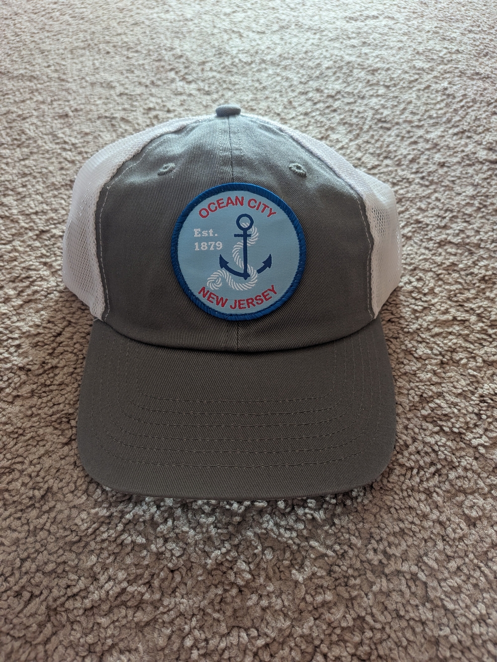 Ocean City New Jersey Anchor Patch Trucker Hat - Gray & White